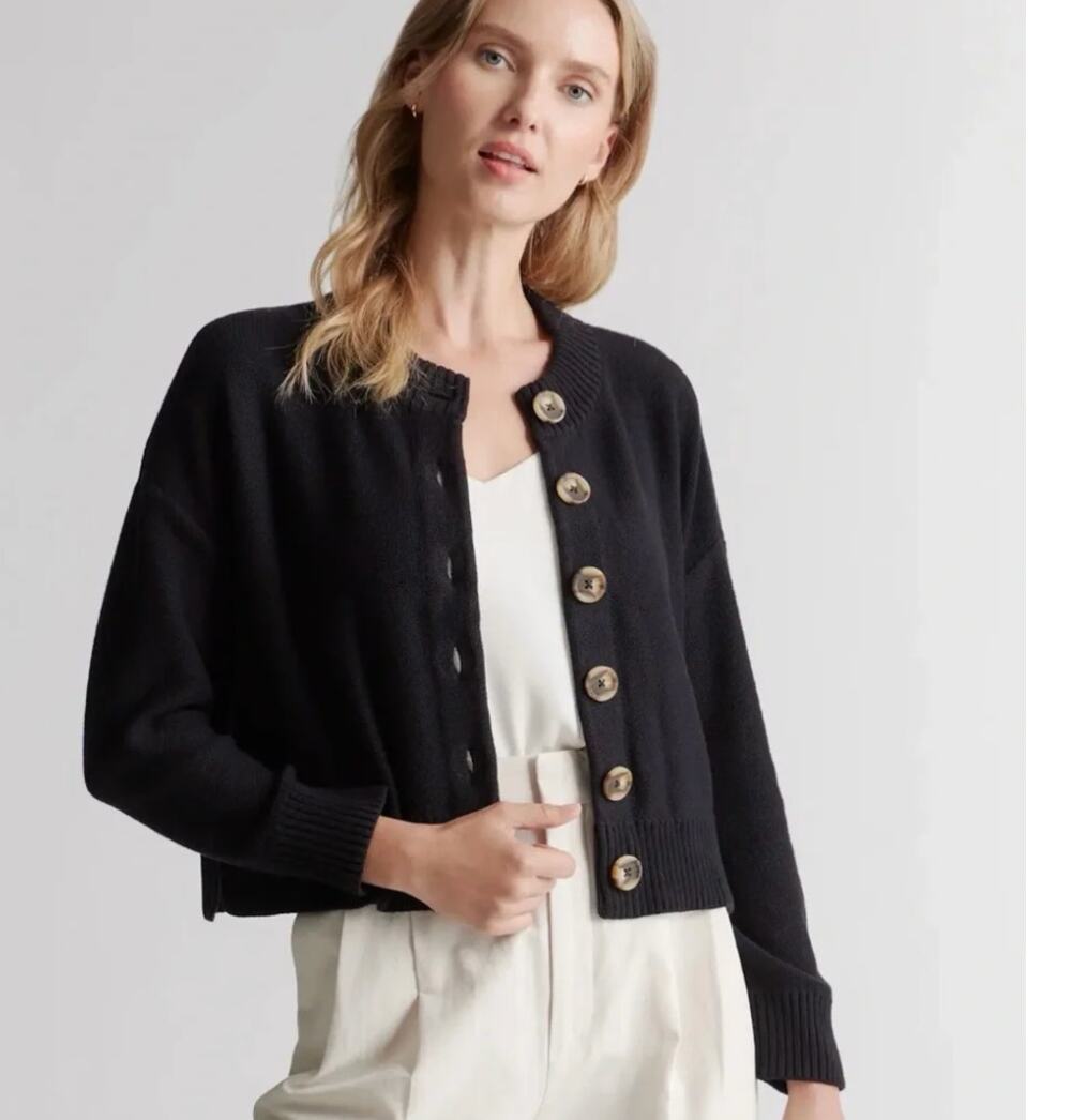 Quince Organic Cotton Cropped Cardigan Black Medium
